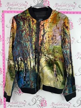 FDJ jacket zip up forest Multicolor Art-Print Bomber Jacket - Green/Blue/Purple